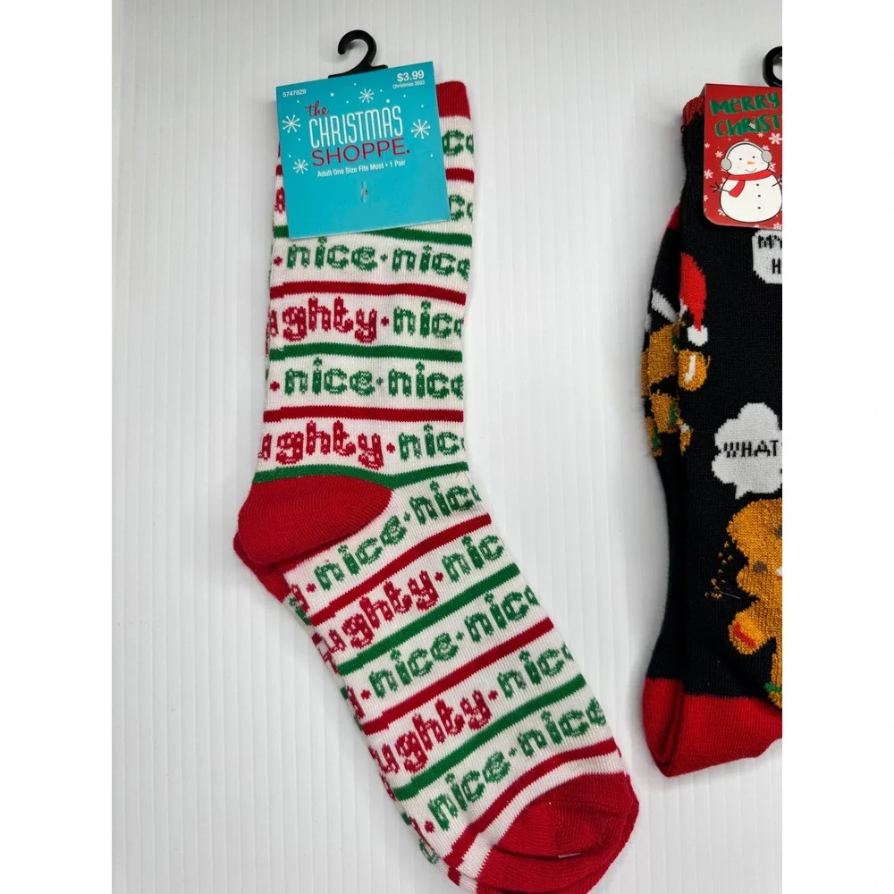 Christmas Socks 3 Pack Naughty Nice Gingerbread Santa Novelty Crew Socks Unisex